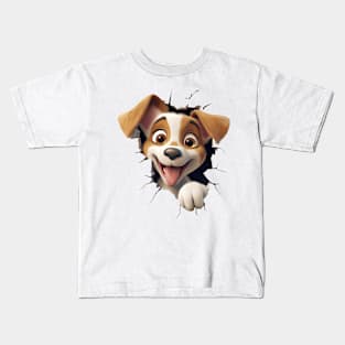 Cute Puppy Peeking Through Crack In Door Kids T-Shirt